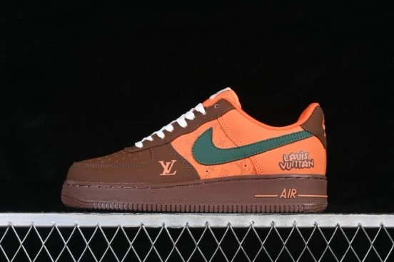 Nike Air Force 1 '07 Low Collaboration Sneakers in Orange Brown and Sage Green Casual Court Shoes - DF0188-126