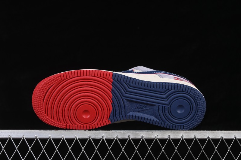 Nike Air Force 1 '07 Low Basketball Sneakers with Red and Blue Color Contrast - HT5088-625