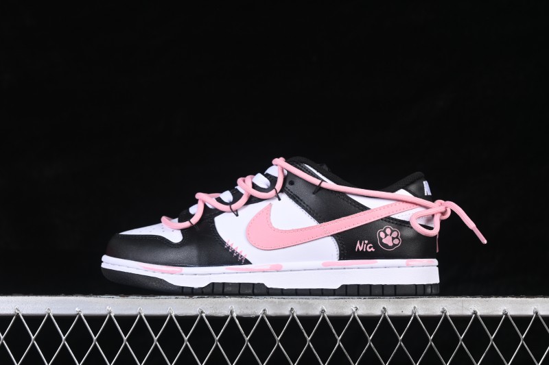 Nike SB Dunk Low Cat Paw Black Pink Deconstructed Strap Casual Skateboarding Shoes - DD1503-101