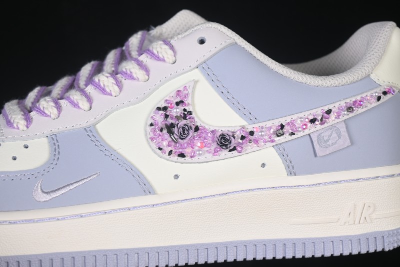 Nike Air Force 1 '07 Low Rose Glitter Hand-Painted Sneakers with Crystal Embellishments - DB3301-212