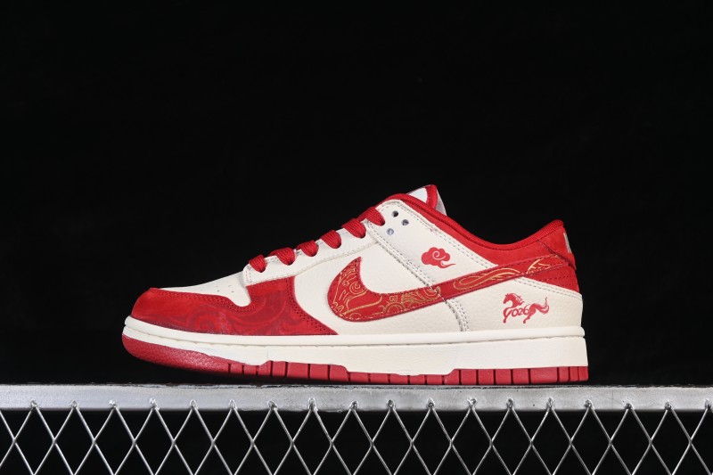 Nike SB Dunk Low Chinese New Year Year of the Horse Premium Custom Low-Top Skateboarding Shoes White Red Gold Auspicious Cloud - SD8888-008