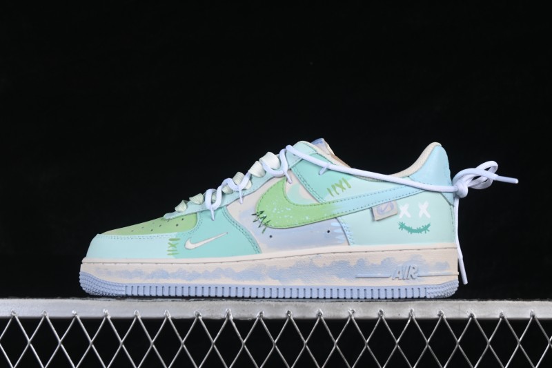Nike Air Force 1 '07 Low Hand-Painted Graffiti Mint Haze Casual Sneakers - DB3301-919