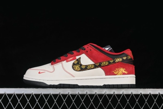 Nike SB Dunk Low Year of the Horse White Red Gold Premium Custom Low-Top Skateboarding Shoes - DS6608-024