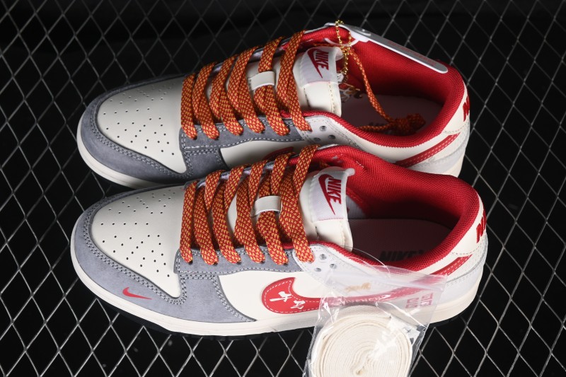 Nike SB Dunk Low Casual Skateboarding Shoes in Grey White Red High-End Custom - JP2026-112