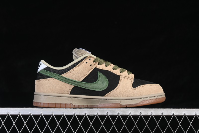Nike SB Dunk Low Khaki Black Green Swoosh Skateboarding Shoes - HJ0367-200