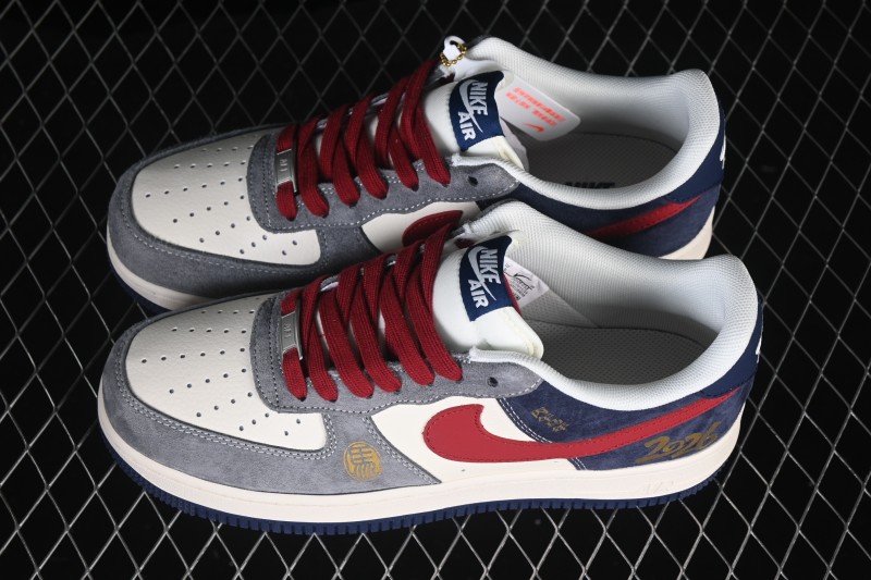 Nike Air Force 1 '07 Low Basketball Sneakers with Red and Navy Contrast - JP2026-153