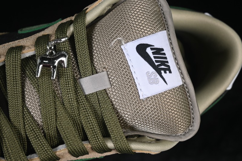 Nike SB Dunk Low Khaki Black Green Swoosh Skateboarding Shoes - HJ0367-200