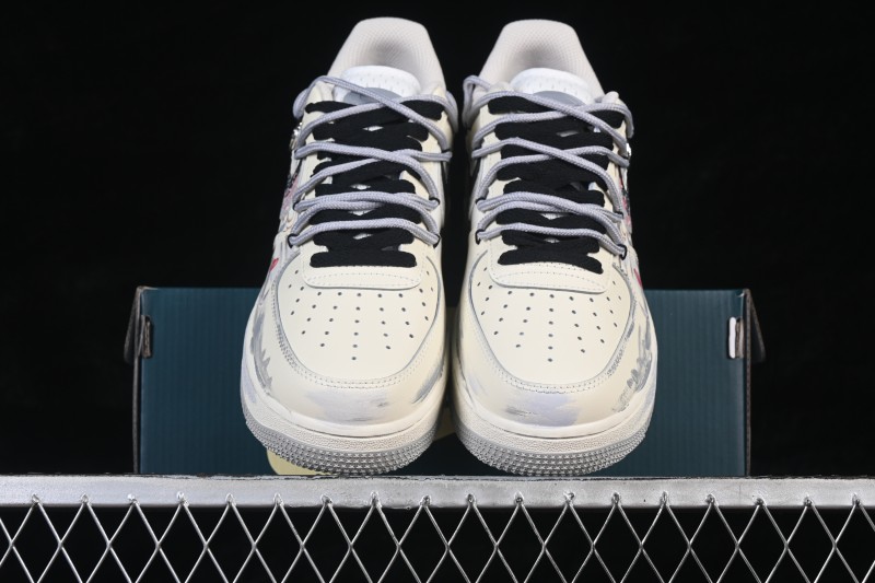 Nike Air Force 1 '07 Low Unbridled Steed Hand-Painted Ink Art Sneakers with Dynamic Swoosh Design - FB1839-313