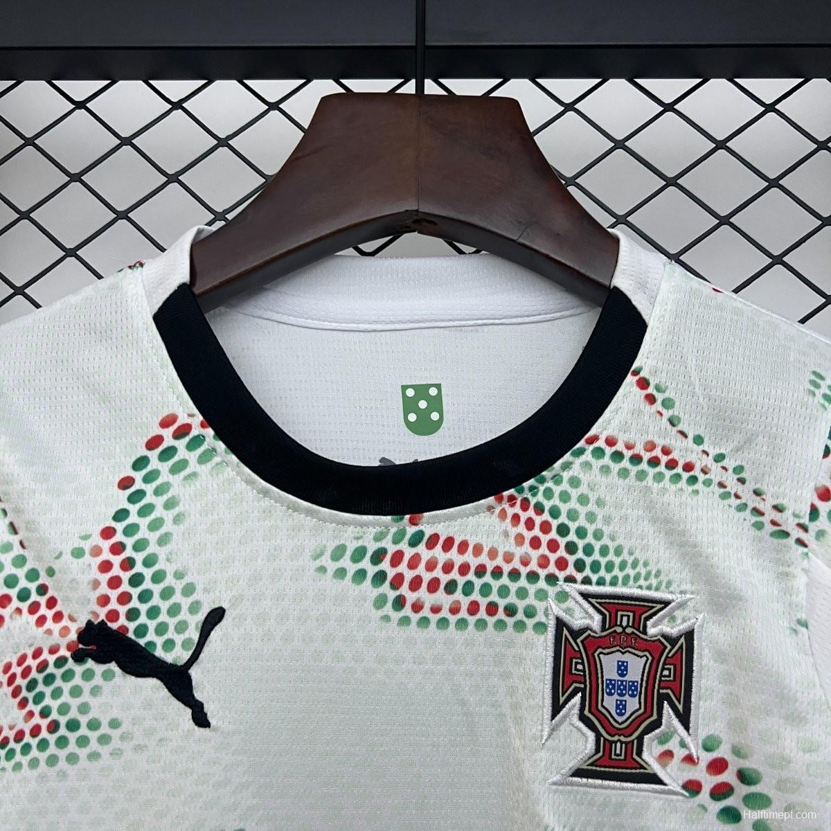2025 Kids Portugal Away White Long Sleeve Jersey