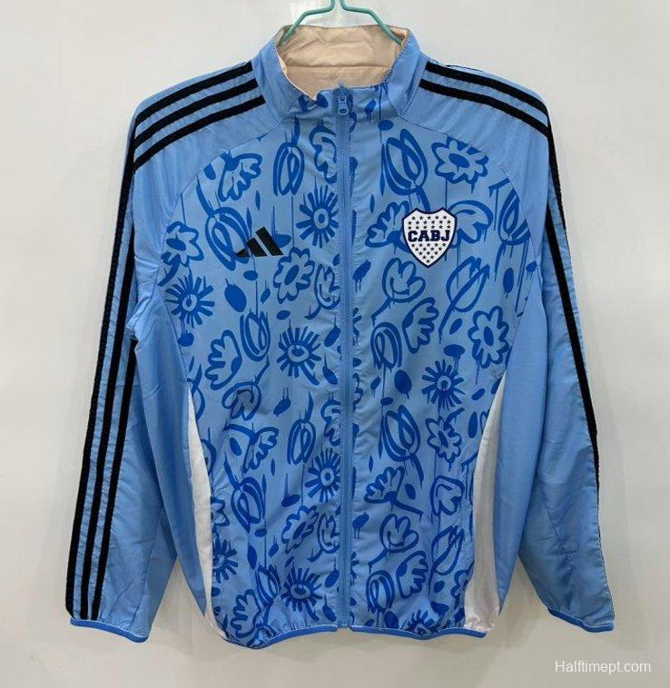 25/26 Boca Juniors Light Blue/Beige with Floral Pattern Reversible Windbreaker