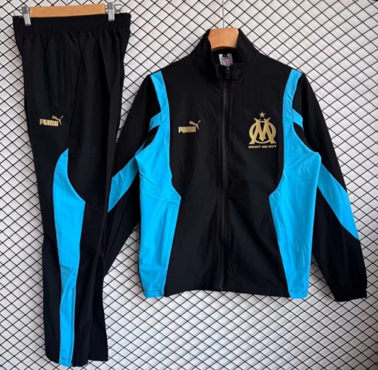 25/26 Olympique de Marseille Black with Blue Full zipper Jacket Tracksuit+ long pants