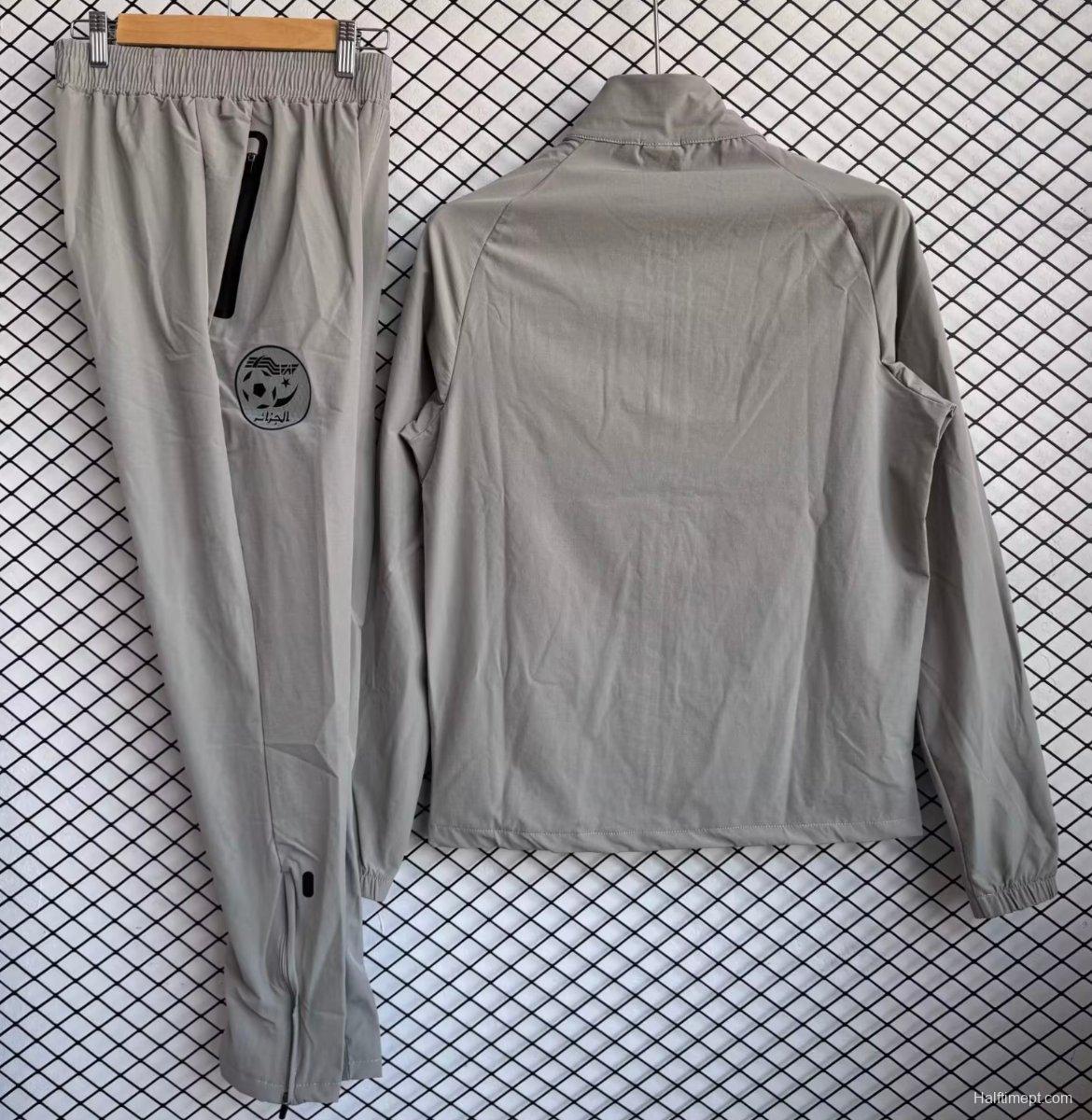 25/26 Algeria National Team Grey with Black Full zipper Jacket Tracksuit+ long pants