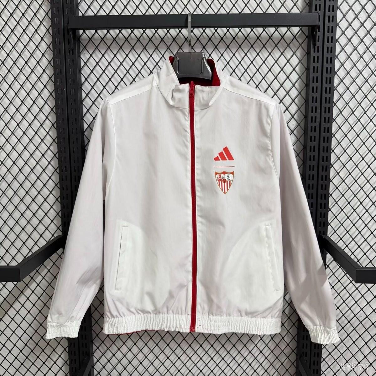 25/26 Sevilla Red/White Reversible Full Zipper Windbreaker